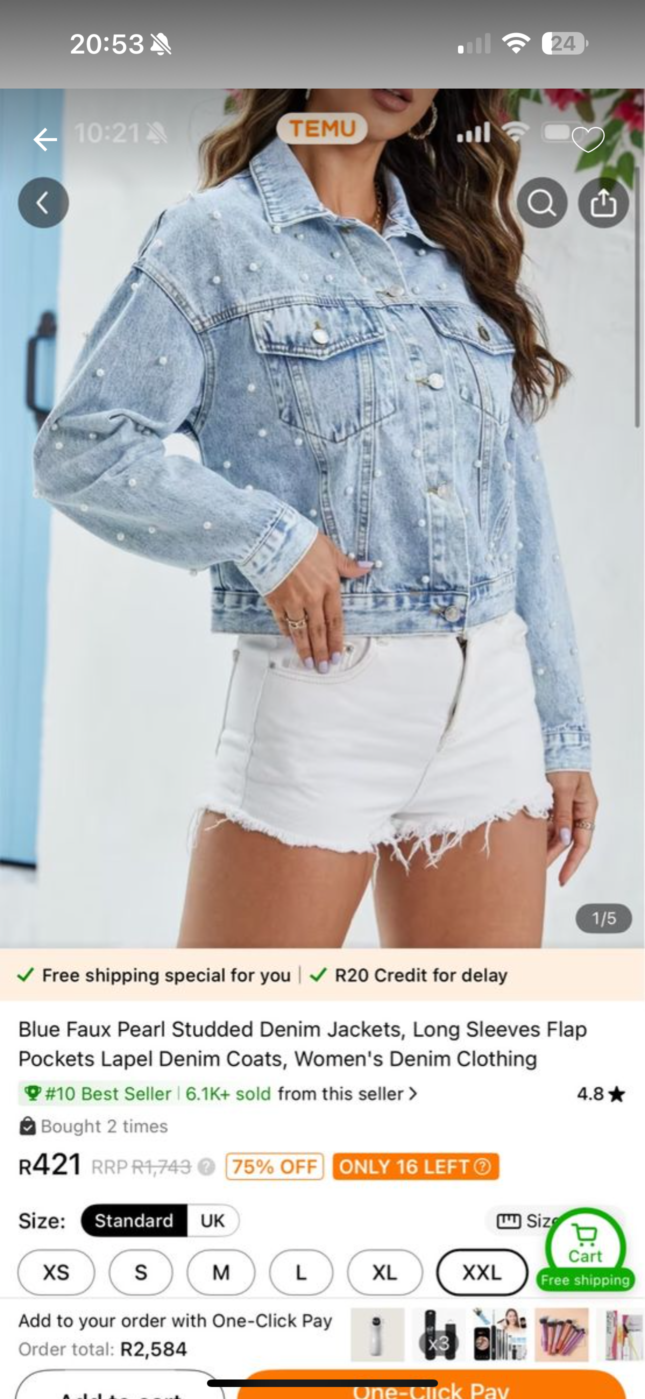 Temu Denim Pearl Jacket 2XL